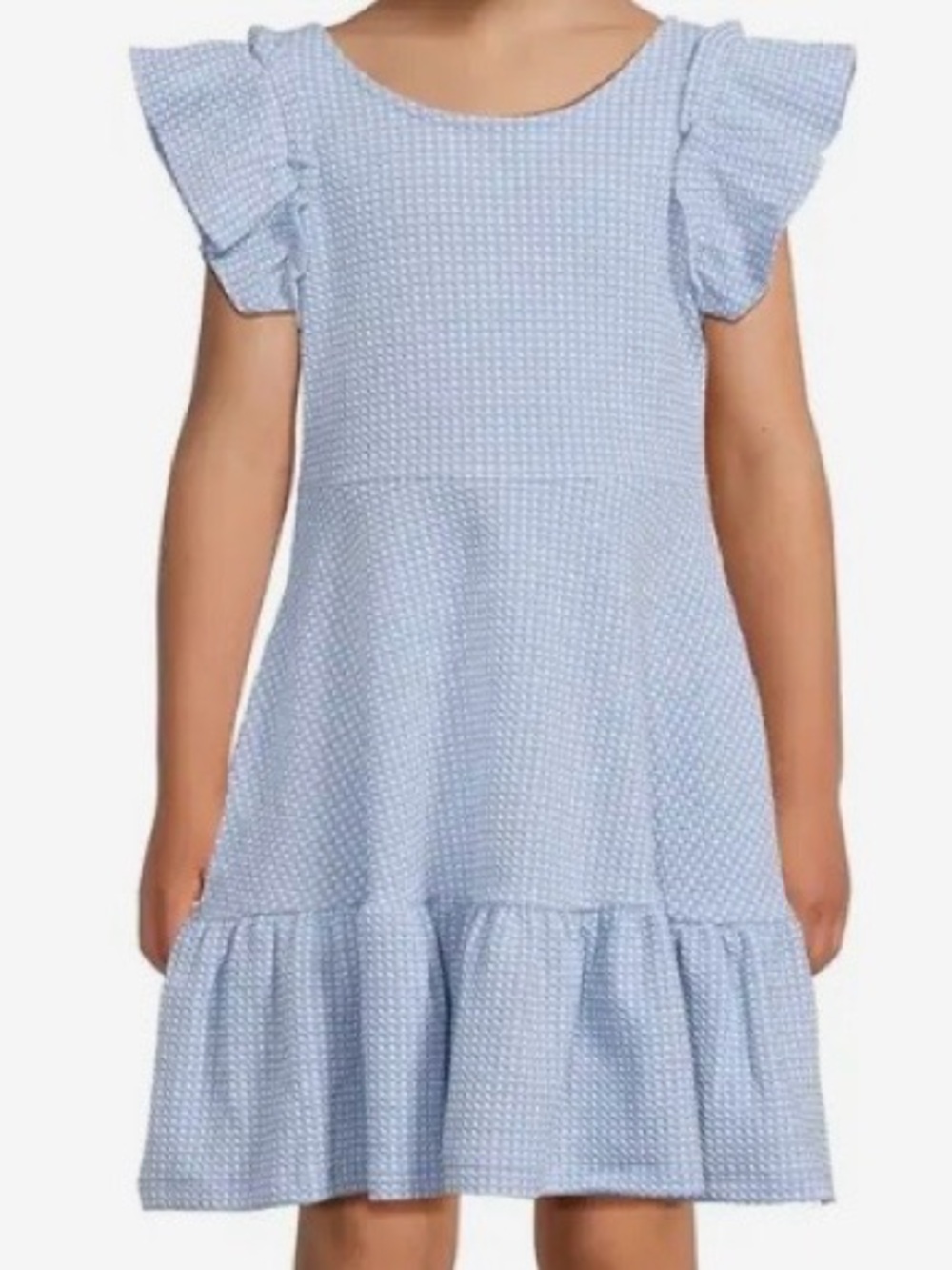 Janie and Jack, Geo Jacquard Powder Blue & White Textured Ruffle Dress, Girls' 6